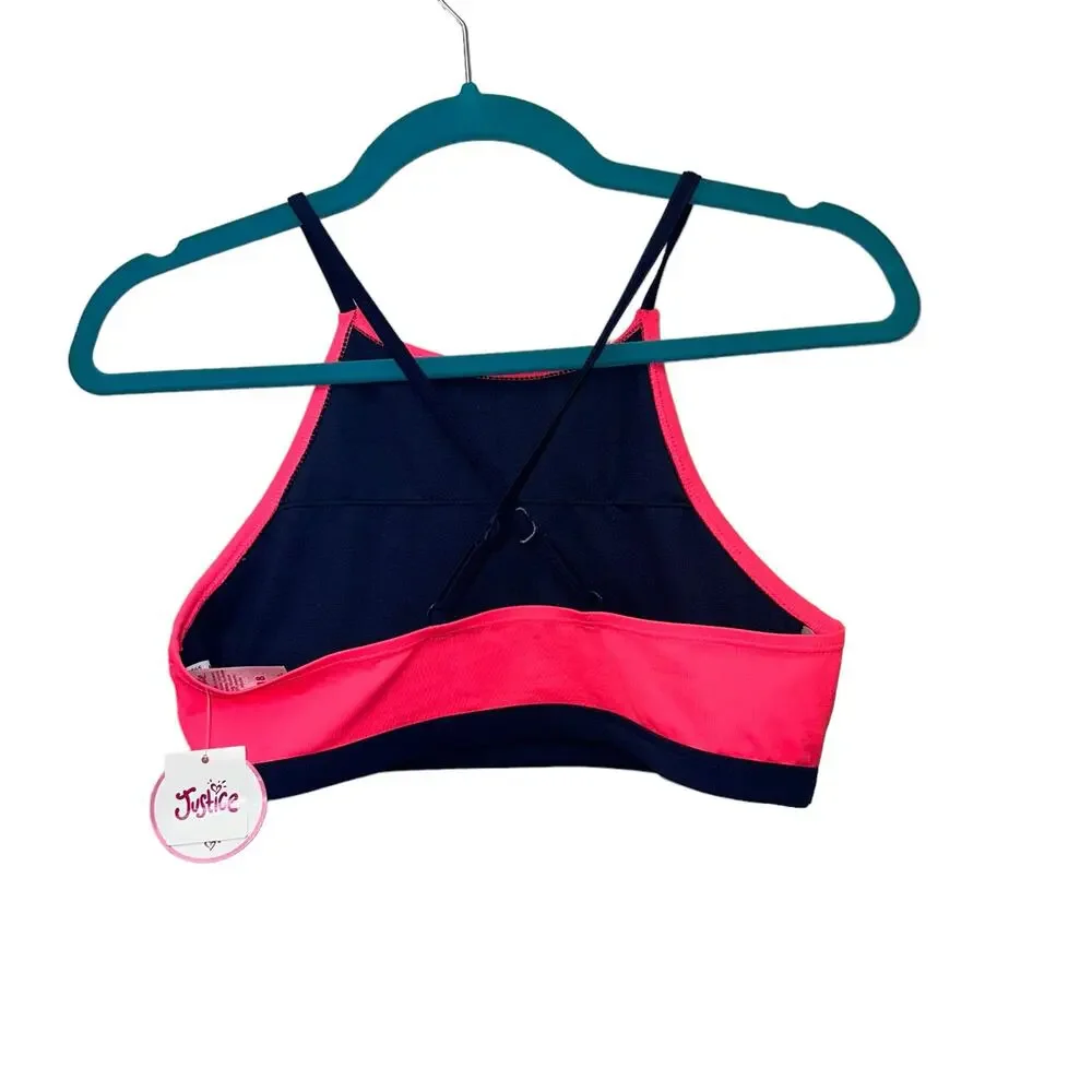 NWT Justice Neon Pink Laser Cut‎ High Neck Bikini Top Girls Size 18